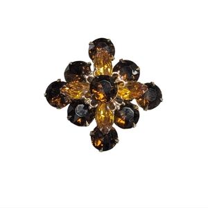 Vintage Root Beer and Amber Glass Rhinestone Cluster Brooch